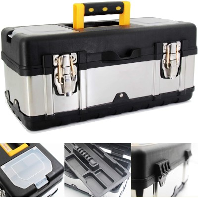 16.5-Inch Tool Box - Portable Lockable Storage, Stainless Steel & Plastic Construction - Removable Tray, Toolbox Organizer Truly Strong and Durable