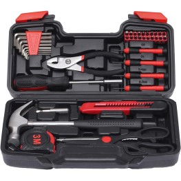 39-Piece Household Tools Kit - Small Basic Home Tool Set with Plastic Toolbox - Great for College Students, Household Use & More